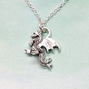 Dainty Flying Dragon Silver Necklace